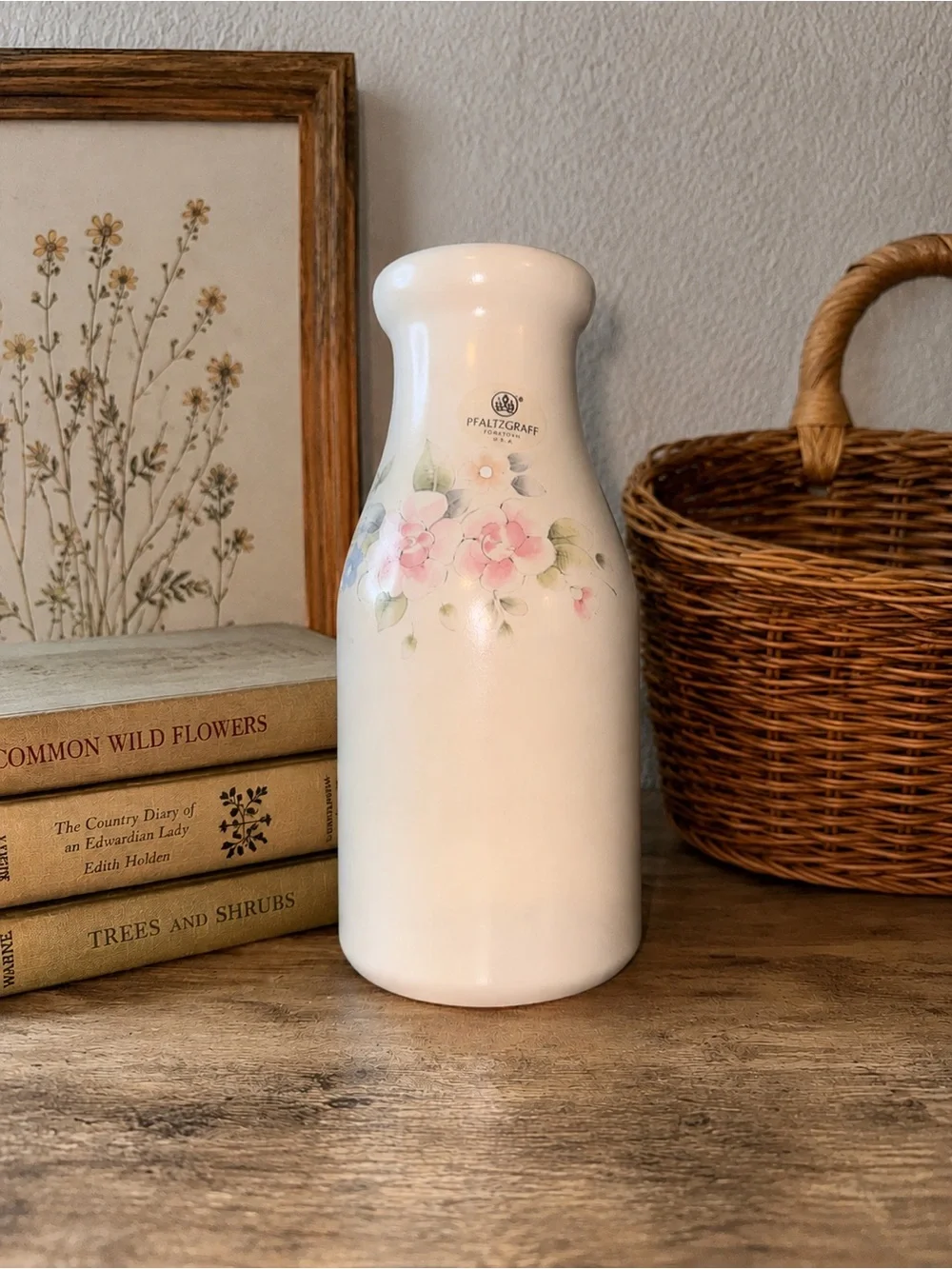 Vintage Pfaltzgraff USA Floral Milk Bottle Vase
